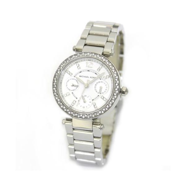 Michael Kors(マイケルコース) ラインストーンベゼル&ラインストーンインデックスが可愛い、ガーリーでラグジュアリーなハイポリッシュ・シルバーのブレス・ウオッチ MK5615【代引不可】【代引不可】