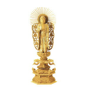 仏像 楠木地彫 六角ケマン 阿弥陀如来像 浄土真宗 (西) 金泥書 6.0 ●高432×巾160×奥行120mm【02P03Dec16】