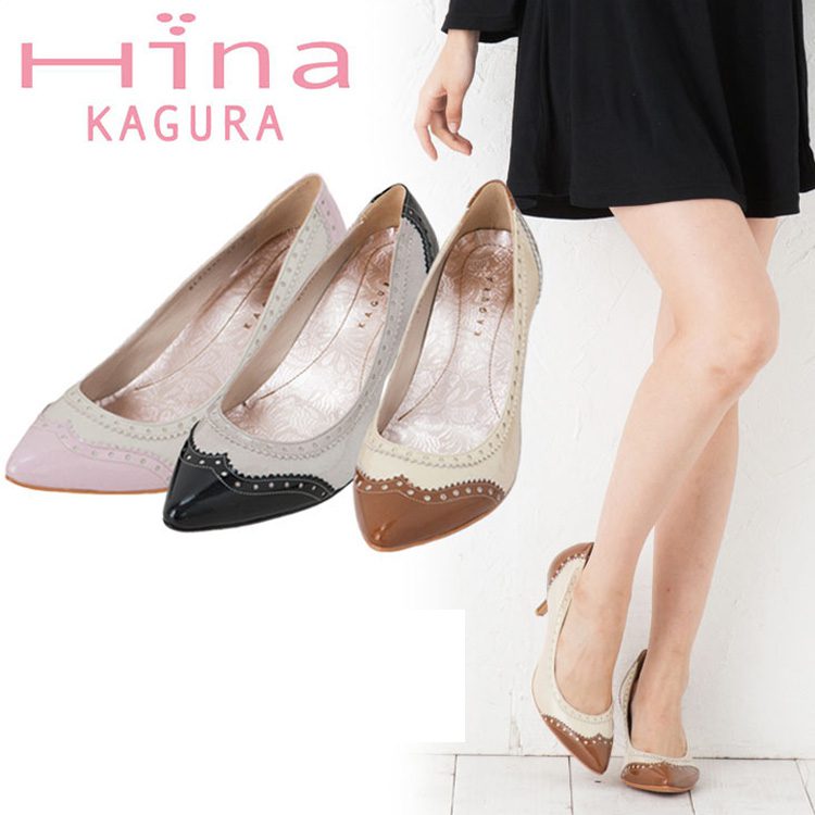 ヒナカグラ Hiina kagura 靴 ブランド パンプス ヒール アーモンドトゥ 高級 甲高 幅広 大きい靴 レース調 バイカラー ピンヒール 通勤 オフィス 人気可愛い ブラック アイボリー 黒 Lサイズ XLサイズ XXLサイズ 25cm 26cm 40 42 25センチ 26センチ 大きいサイズ レディース