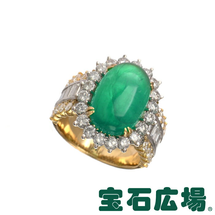 【13号】ノーブランド カボションエメラルド・バゲットダイヤ・ダイヤ リング【中古】【ジュエリー】【送料・代引手数料無料】