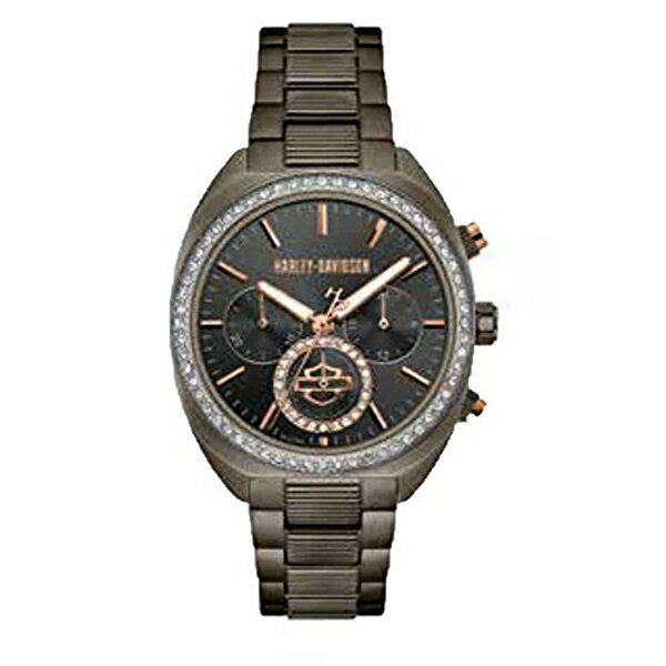 ハーレーダビッドソン Harley-Davidson Harley Davidson 腕時計 時計 Harley-Davidson Womens B&S Crystal Bezel Chronograph Gunmetal Stainless Steel Watch