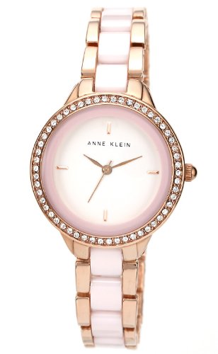 アンクライン 時計 レディース 腕時計 Anne Klein Women's AK/1418RGLP Swarovski Crystal Accented Pink Ceramic and Rose Gold-Tone Bracelet Watch