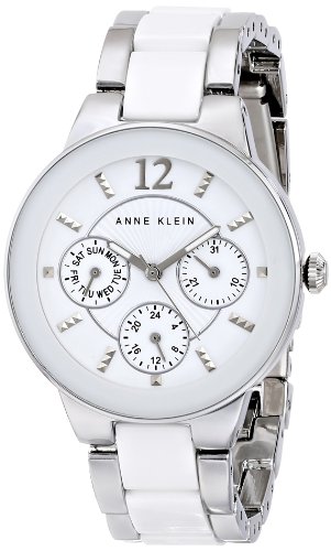 アンクライン 時計 レディース 腕時計 Anne Klein Women's AK/1629WTSV Multi-Function Silver-Tone and White Ceramic Bracelet Watch