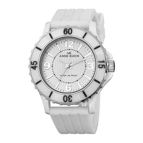 アンクライン 時計 レディース 腕時計 Anne Klein Women's 109419WTWT Silver-Tone Ceramic White Rubber Strap Watch