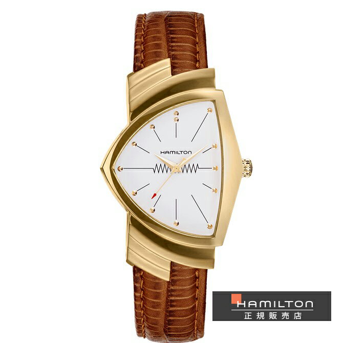 ハミルトン☆HAMILTON☆ベンチュラ クォーツ☆Ventura Quartz☆クォーツ☆60周年記念モデル☆メンズ☆32.3mm×50,3mm☆ホワイト文字盤☆ステンレススティールケース(イエローPVD)☆ブラウンカーフストラップ☆5気圧防水☆正規品☆2年保証☆H24301511【あす楽】
