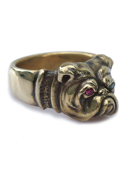 PEANUTS&CO.(ピーナッツ&カンパニー)Bull Dog Ring (Brass) / ブルドック リング ブラス アンティークゴールド ルビー エメラルド グリーン レッド ピンク 天然 宝石 指輪 緑 赤 桃色 犬 動物 メンズ レディース【送料無料】