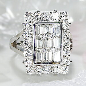◆【限定1本】Pt900【3.75ct】ゴージャス ダイヤモンドリングジュエリー レディース 指輪 リング プラチナ ダイヤ バケットカット 希少 送料無料 刻印無料 品質保証書 記念日 プレゼント 豪華 セレブ 4月誕生石 大振り 四角 スクエア【楽ギフ_包装】