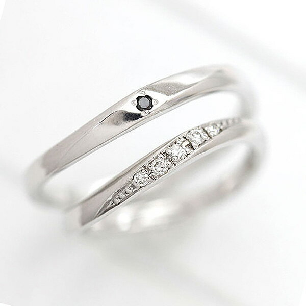 PT900(Pt90%) ダイヤモンド 0.05ct ブラックダイヤ 0.01ct プラチナ ペアリング【結婚指輪】