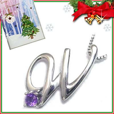 クリスマス限定Xmasカード付「W」イニシャルモチーフ( 2月誕生石 )K10WG アメジストペンダントネックレスCanCam掲載【楽ギフ_包装】【DEAL】