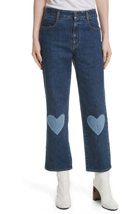 heart patch high waist crop jeans ハート パッチ ハイ ウェスト クロップ パンツ ボトムス レディースファッション