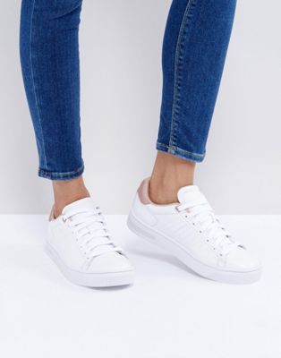kswiss court frasco trainers in white and pearl pink イン トレーナー カウント ホワイト ピンク 白 パール 靴 レディース靴