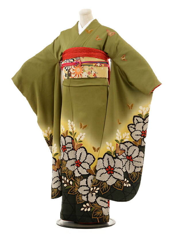 【振袖】〔貸衣装〕振袖レンタルE044 抹茶色桐の花〔結婚〕〔卒業式〕〔フルセット〕〔rental〕〔振り袖〕【往復送料無料】【☆新品足袋プレゼント☆】【女性和服】【フリソデ furisode】【振り袖】〔振袖 セット〕(10P03Dec16)