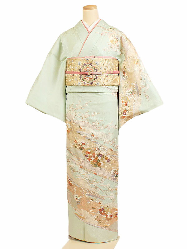 レンタル訪問着(対応身長:155~167cm位)薄緑系〔正絹〕〔訪問着レンタル〕〔付下げレンタル〕〔結婚式・披露宴〕〔入学式・卒業式〕〔お宮参り・七五三〕【往復送料無料】【smtb-k】【ky】【fy16REN07】