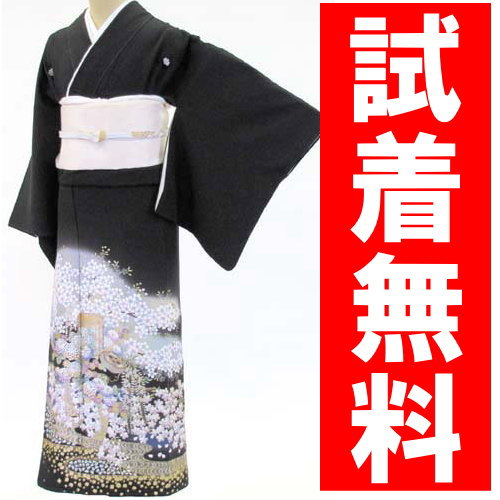 ★往復送料無料・試着無料★ブランド 金彩友禅・平安花吹雪 黒留袖レンタル 282番 20点フルセット! 黒留袖・留袖・レンタル・かんざし・髪飾り・着物・貸衣装・結婚式・母親・【fy16REN07】