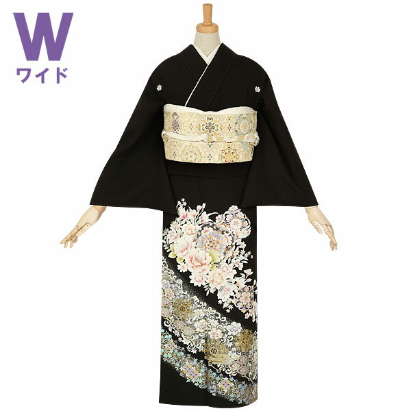 留袖 レンタル【大きいサイズ】【ワイドサイズ】 フルセット【T231】牡丹に唐花文様☆(w)母 お母さん 親族 黒留袖 レンタル 留袖 レンタル 結婚式 貸衣装 着物レンタル かしいしょう 【fy16REN07】