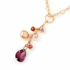 【ボルドーグラデーション×ラブチェーン・ピンクゴールドネックレス・ラビリン】 華奢 シンプル ジュエリー【2018年1月以降お届け】