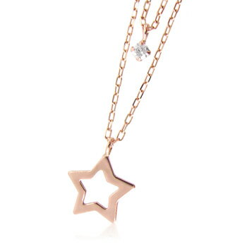 k10天然ダイヤモンド0.03ct星2連ネックレス 【ネックレス】【necklace】【首飾り】【ペンダント】【レディース】【Lady's 女性用】【DIAMOND】