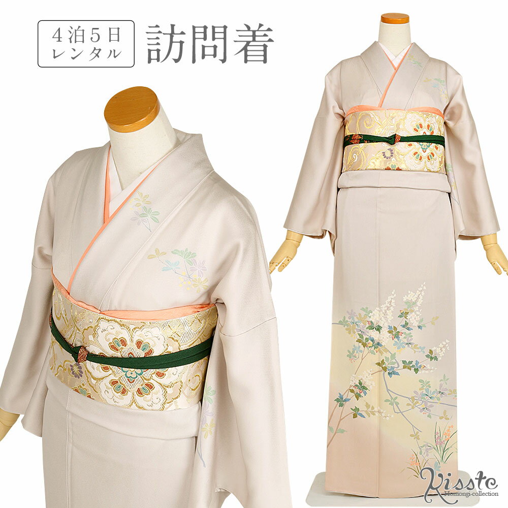 【往復送料無料】訪問着レンタルフルセット<淡いライトグレー×葉桜・南天・水仙>レンタル 訪問着 着物 貸衣装 結婚式 パーティー 入学式 お茶会 ママ 母親 服装 入園式 卒業式 卒園式 お宮参り 【fy16REN07】