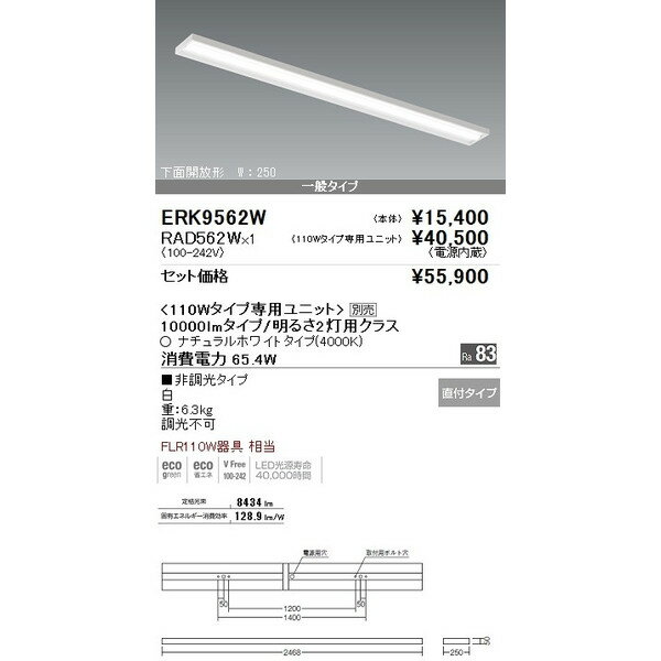 特別価格提供品ENDO遠藤照明FLR110W2灯相当LEDベースライト白色ERK9562W+RAD-562W