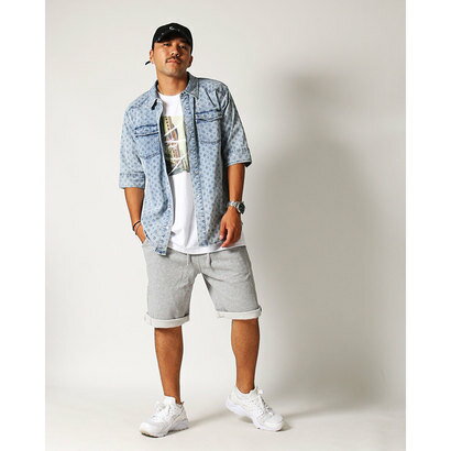 カールカナイ Karl Kani モノグラムストリートラインストレッチデニムシャツ (ブリ-チ)