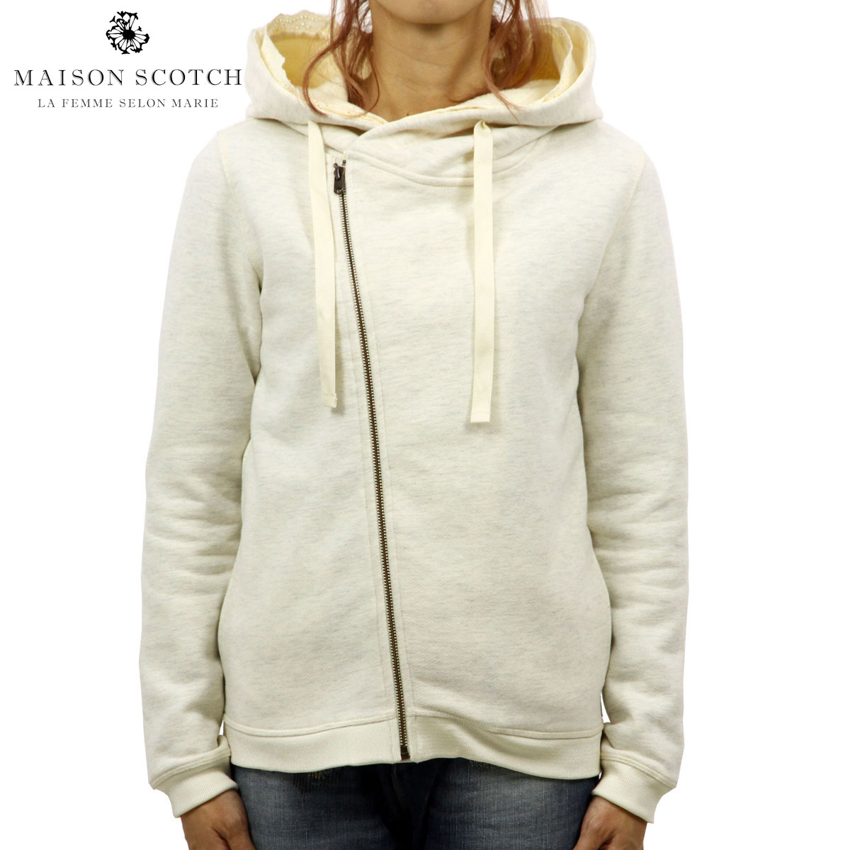 メゾンスコッチ MAISON SCOTCH 正規販売店 レディース ジップアップパーカー HOME ALONE ZIP THROUGH TWISTED HOODIE DC 138473 0B 43818 ECRU ME