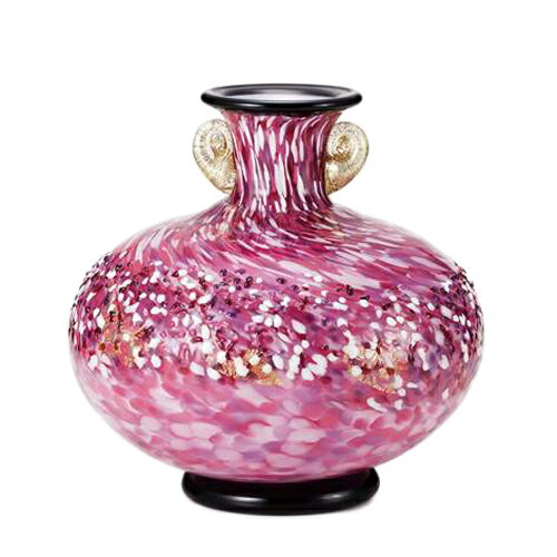 【取寄品】津軽びいどろ フラワーベース 花器 大 金耳付 ガラス壺 弘前桜 花あかり アデリア 26×26cm 紐掛け木箱入り ギフト雑貨石塚硝子【ママ割】エントリーで全品ポイント5倍 10/20朝10時まで