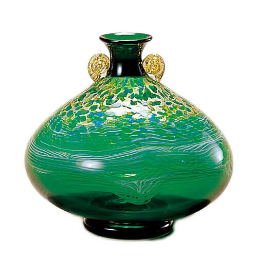 【取寄品】津軽びいどろ フラワーベース 花器 大 奥入瀬 新緑 アデリア 直径25×24cm ガラス花びん ギフト雑貨石塚硝子【ママ割】エントリーで全品ポイント5倍 10/20朝10時まで