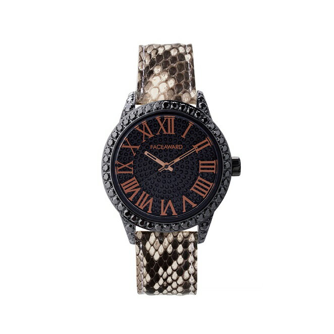 大人気 限定ウォッチ FACEAWARD フェイスアワード 腕時計 watch パイソン本革 SWAROVSKI スワロフスキー キュービックジルコニア ウォッチ FA006S Grace-S BK/BK/PY 日本製3気圧防水 芸能人着用 セレブ アクセサリー カジュアル ファッション プレゼントに 高級感
