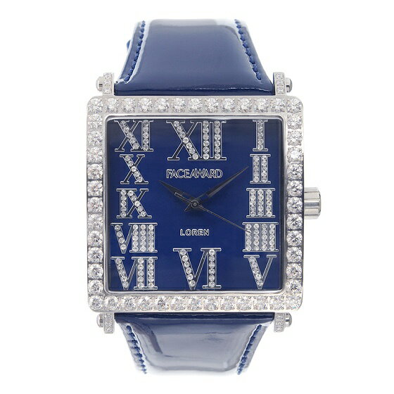 大人気 FACEAWARD フェイスアワード 腕時計 watch SWAROVSKI スワロフスキー キュービックジルコニア ネイビーケース ウォッチ FA012A LOREN PL/NV/NV 日本製3気圧防水 本革ベルト セレブ アクセサリー カジュアル プレゼントに 高級感