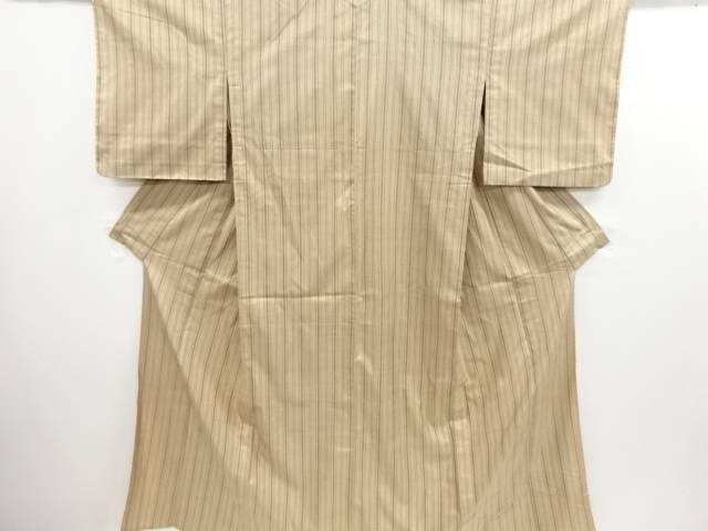 縞織り出し手織り節紬単衣着物【リサイクル】【中古】