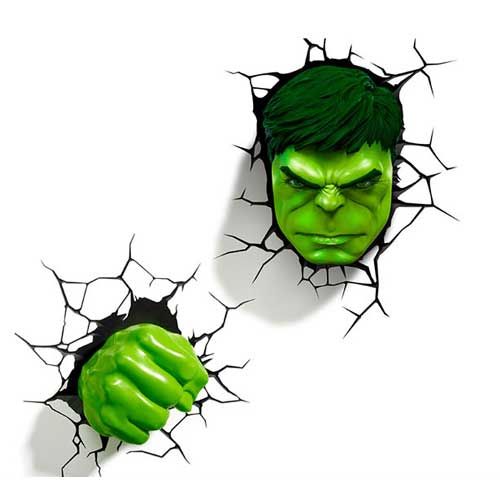 Hulk Face & Fist SET 3D Deco Light ハルク 3Dデコライト フェイス フィスト セット ひび割れステッカー ウォールライト LED 照明 壁ライト 立体 アメコミ MARVEL マーベル コードレス おしゃれ インテリア 雑貨 アベンジャーズ AVENGERS