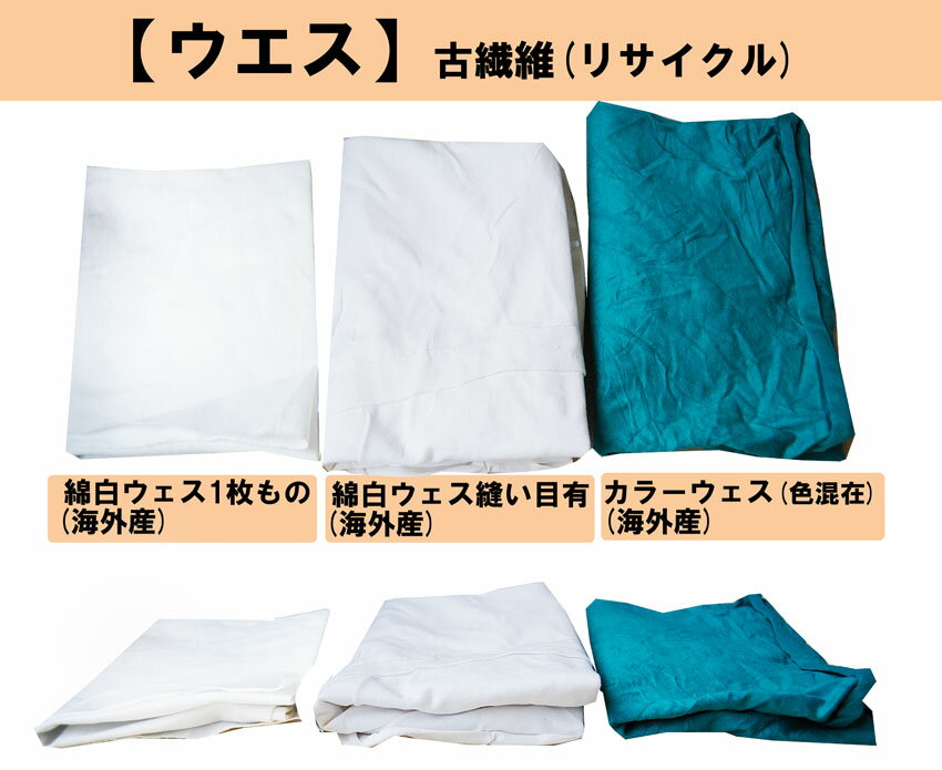 【 ウェス 綿白 (縫い目アリ) 50kg 】(Waste) 古着・古布をリサイクル機械類の油を拭き、汚れ取り