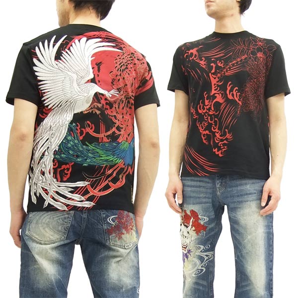 絡繰魂 粋 Tシャツ 272522 孔雀 刺繍 和柄 メンズ 半袖tee ブラック 新品