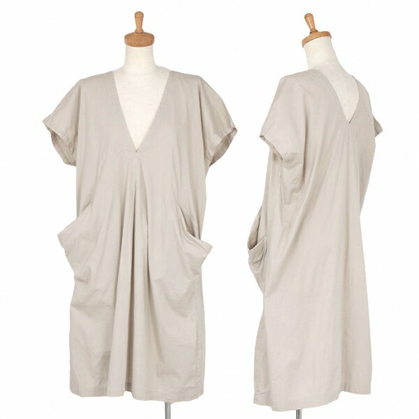 イッセイミヤケミーISSEY MIYAKE me 深Vネック半袖ワンピース グレージュM位【中古】