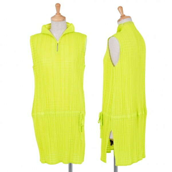 プリーツプリーズPLEATS PLEASE プリーツノースリーブチュニック 黄緑3【中古】
