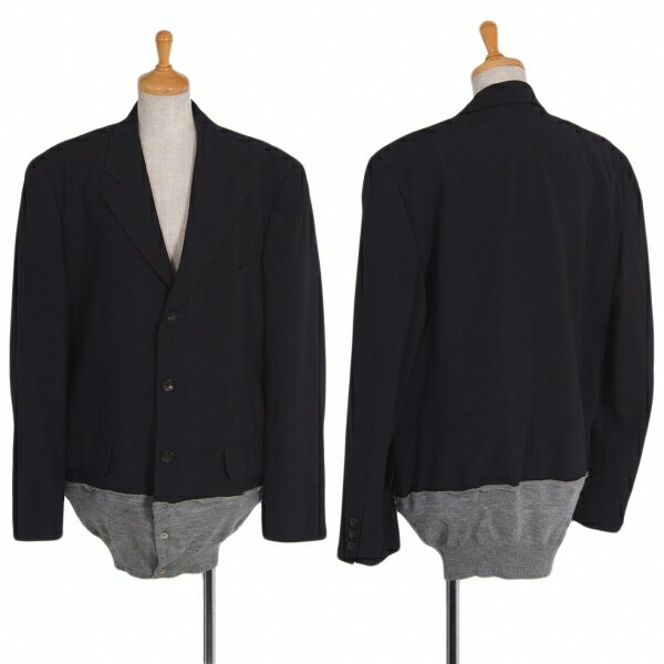 コムデギャルソンCOMME des GARCONS ニット切替ウールレーヨンジャケット 紺グレーM位【中古】