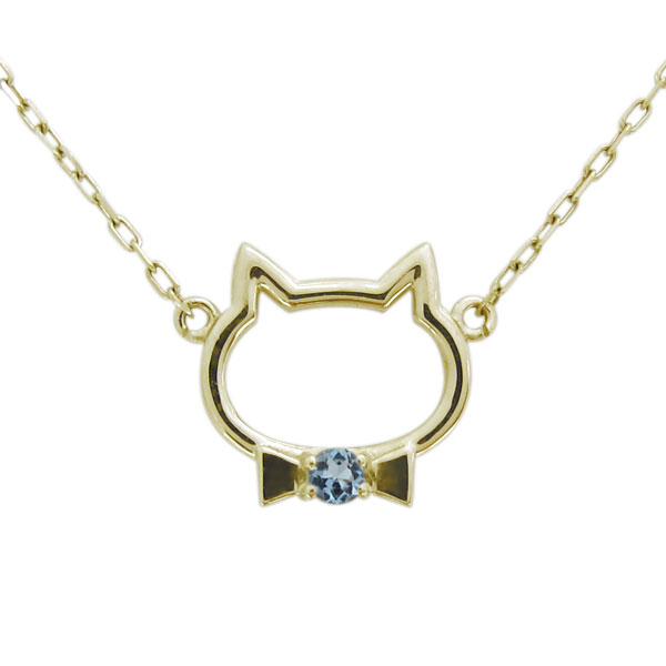 【送料無料】アクアマリンサンタマリア 猫 ネックレス ねこ ペンダント キャットフェイス K10【RCP】10P23Apr16