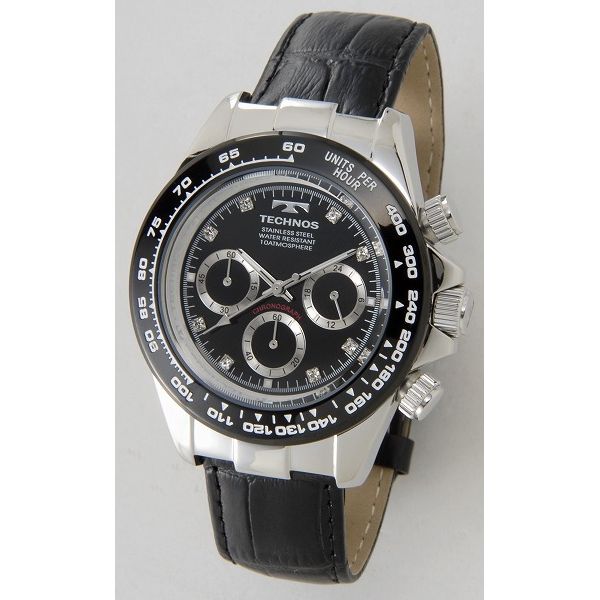テクノス TECHNOS T4392LT クロノグラフ 24時間計 10気圧防水 ブラック×シルバー メンズ 腕時計【送料無料】【smtb-f】