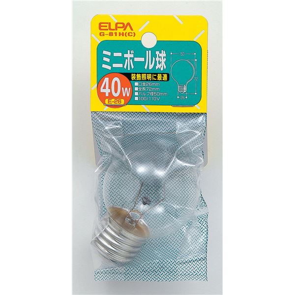 (まとめ買い) ELPA ミニボール球 電球 40W E26 G50 クリア G-81H(C) 【×25セット】