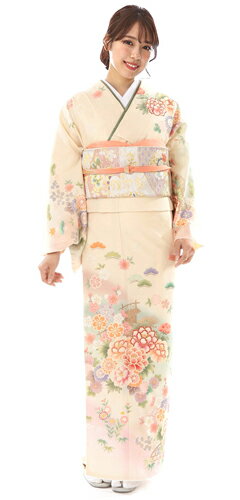 訪問着 レンタル mtu_98 /ジャパンスタイル クリーム 大牡丹と四季花々〕 結婚式 お宮参り | ジャパン・スタイル japan style 母親 衣装 レンタル着物 セット フルセット 付け下げ 訪問着レンタル 服装 祖母 ママ 草履 結婚式着物 古典 レトロ 宮参り着物 七五三 モダン