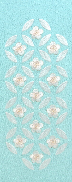 【ポイント10倍!10/6 17:.00-10/30 12:00まで】七宝梅 刺繍半衿 / ポリエステル縮緬 / ブライダル / 水色地×白銀