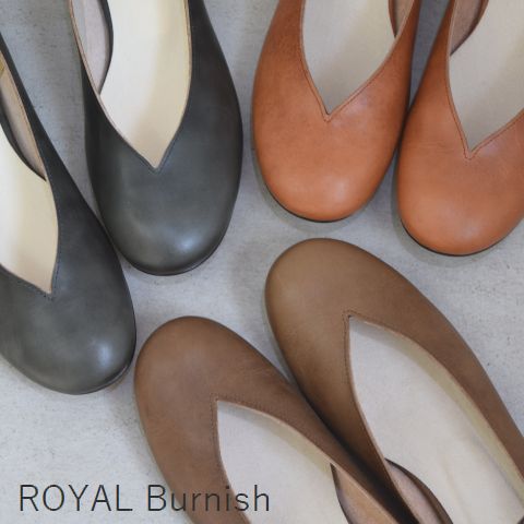 【サイズ交換サービス対応】 ROYAL Burnishフラット 切り込みパンプス 4color bur2605-13 【サイズ交換サービス対応】