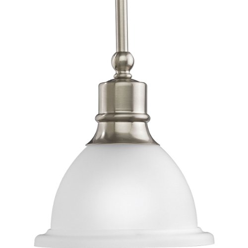 【Progress Lighting P5078-09 1-Light Stem-Hung Mini-Pendant with White Etched Glass Brushed Nickel by Progress Lighting】 b0014hg66k
