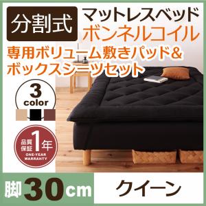 新・移動ラクラク!分割式ボンネルコイルマットレスベッド 脚30cm 専用敷きパッドセット クイーン