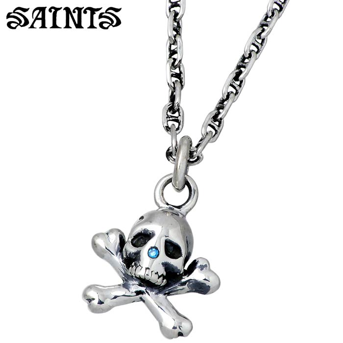 SAINTS【セインツ】 ネックレス メンズ カリビアン スカル シルバー ブルートルマリン SSP7-01SV