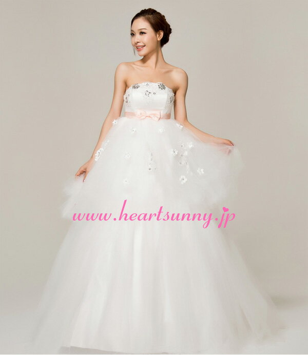 ウェディングドレス プリンセス☆E132☆ふわふわソフトチュール ビーズ飾りビスチェ 編み上げ☆HeartSunny【RCP】サイズオーダーメイド/結婚式/披露宴/二次会/大きい/小さい/ロングウエディングドレス/パーティードレス/ブライダル/花嫁/格安/激安