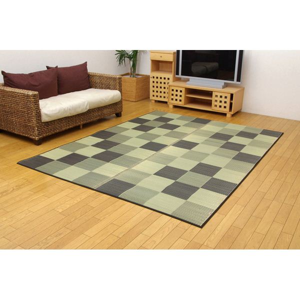 生活用品・インテリア・雑貨 純国産 い草ラグカーペット 『Fブロック2』 グレー 約191×250cm(裏:ウレタン)
