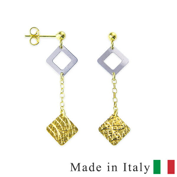 【イタリアンジュエリー】 ツーカラーゴールドピアス