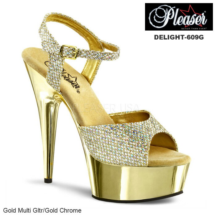 Pleaser(プリーザー) アンクルストラップ厚底サンダル ゴールド DELIGHT-609G◆取り寄せ