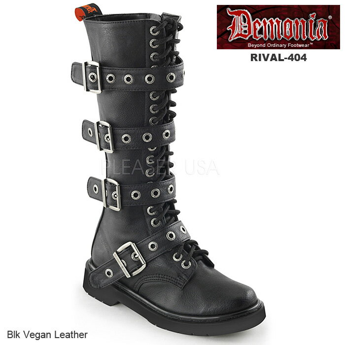 DEMONIA(デモニア) レディース 編み上げブーツ コンバットブーツ RIVAL-404 ブラック◆取り寄せ